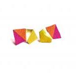 Neon Leather Stud Earrings Geometric Triangle..