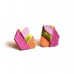 Geometric Leather Earrings Neon Hexagons