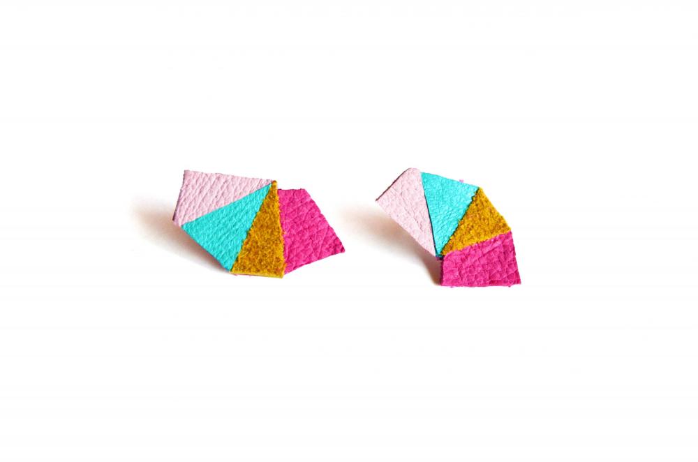Geometric Leather Earrings Mini Triangle Kaleidoscope
